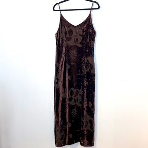 Vintage chocolate brown velvet cut out floral made in USA maxi dress